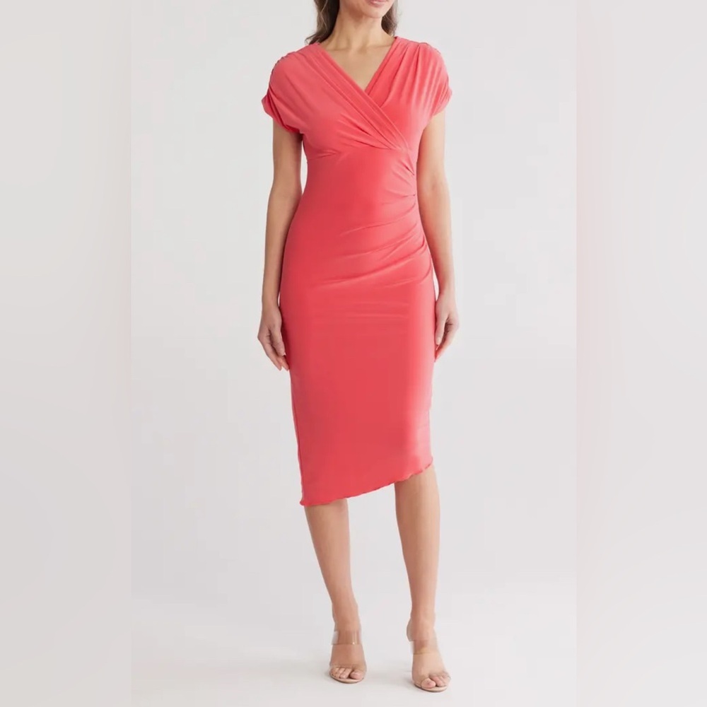 Vince Camuto Womens Guava Pink Bodycon Asymmetric Hem Dress VC4M4578 Size 6 NWT